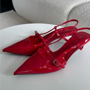Zara Red Patent Leather Slingbacks